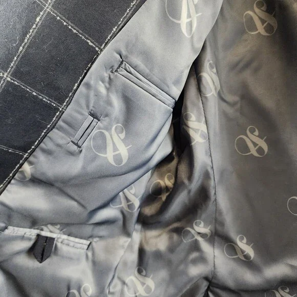 Scotch & Soda Windowpane Check Wool Sportcoat Men's 38R Navy/Grey Front Button